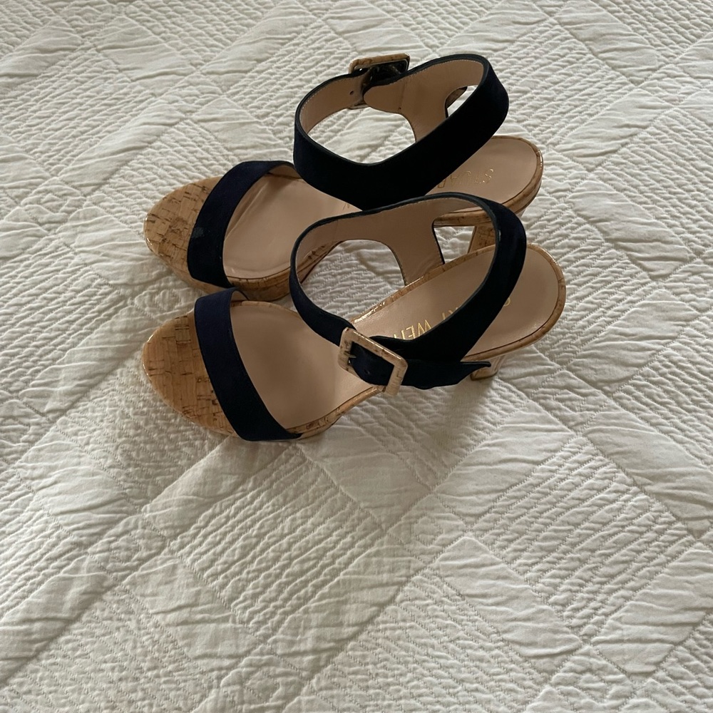 Authentic Stuart Weitzman Navy Platform Sandals - image 1
